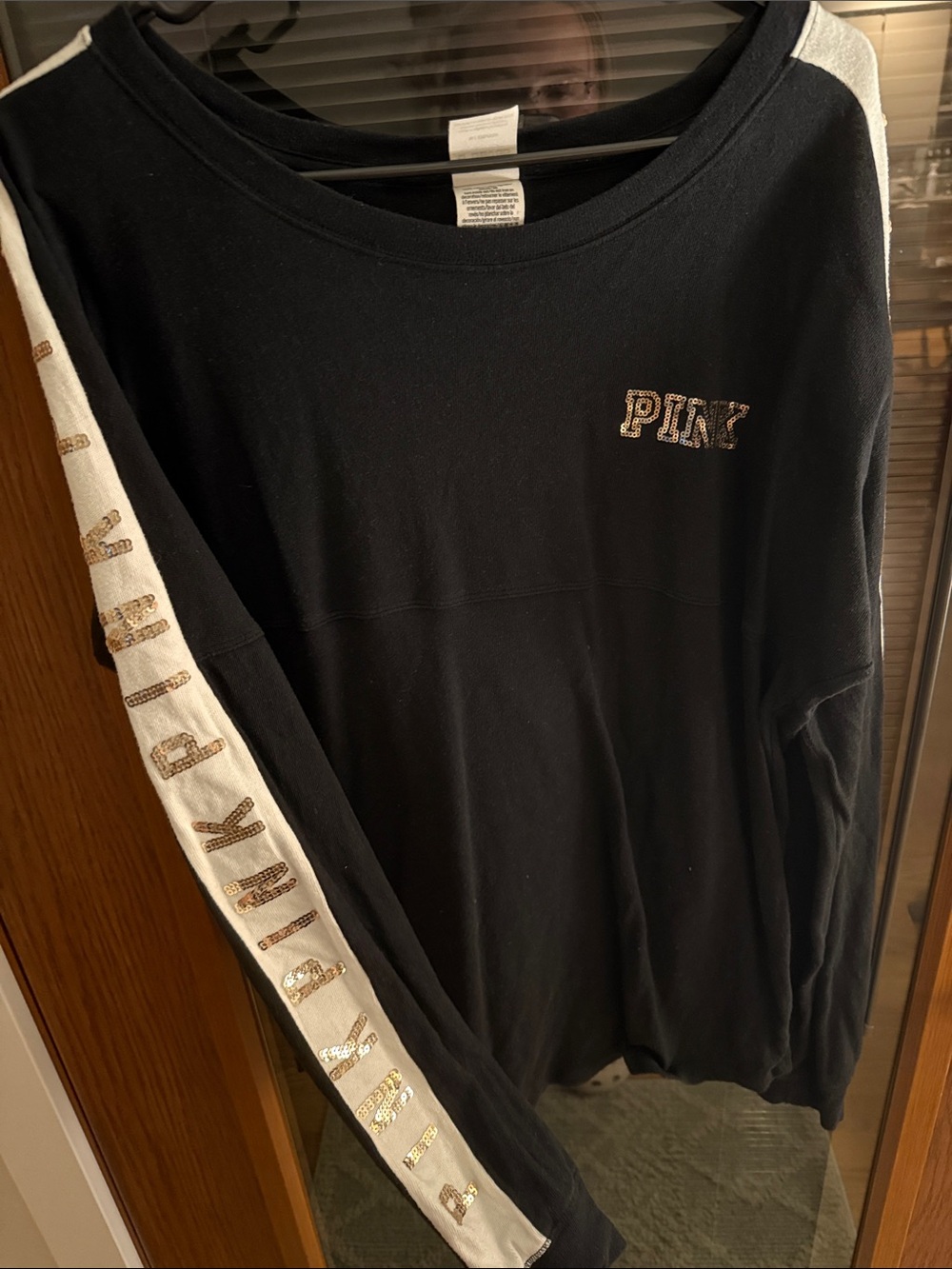 PINK Victoria's Secret Black Ribbed Crew Top